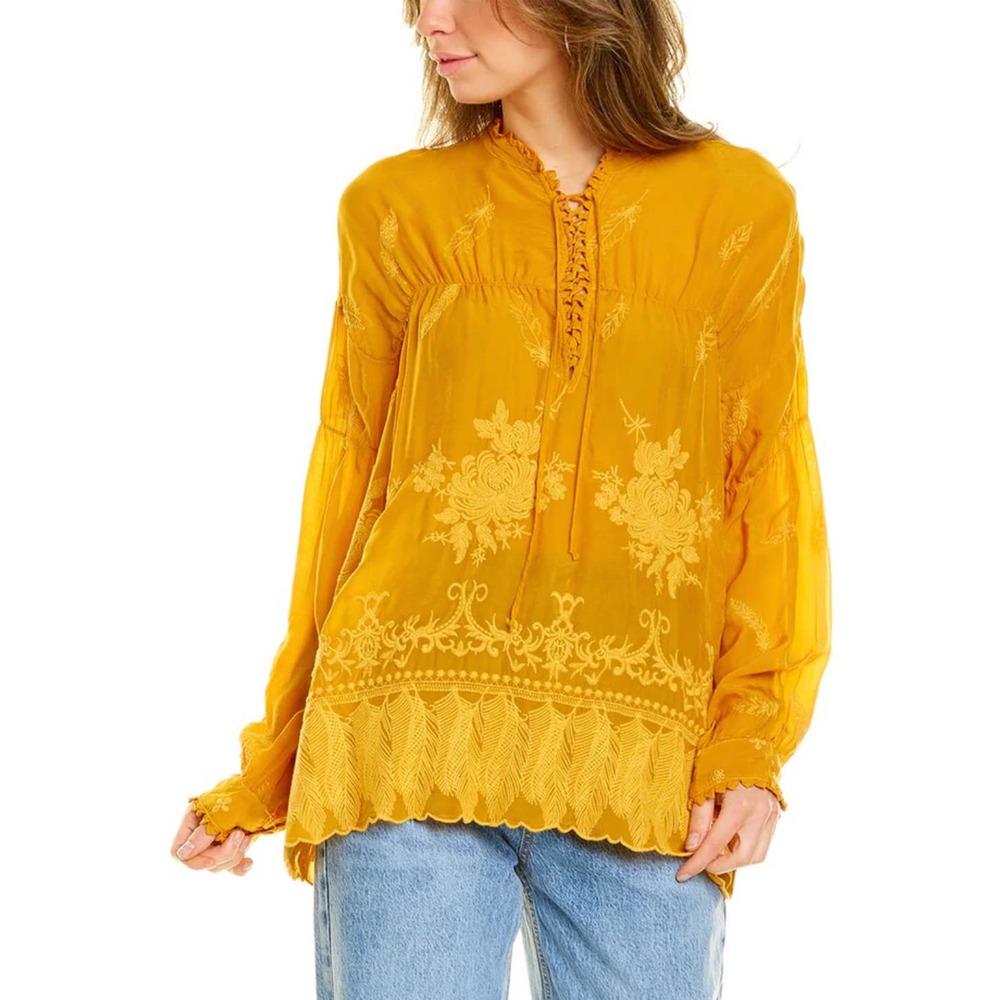 Johnny Was Feather Lara Georgette Blouse Sz-XS Persimmon